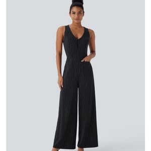 HALARA Black and White Pinstripe Jumpsuit